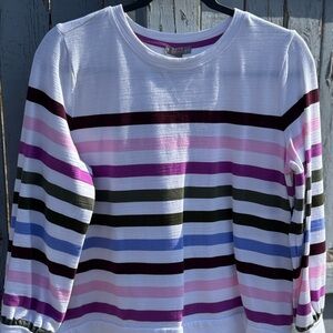 T by Talbots SPF 50+ Shirt Medium Petite MP Striped Beach Cover Up Coastal 2024